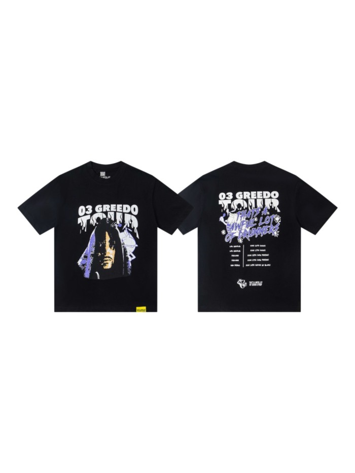 03 Greedo Tour Drip Font Purple Tint Portrait Front Concert City Venue Schedule Text Print Tee 29303881