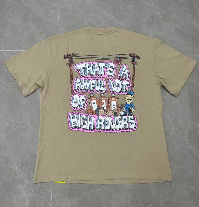 Bubble 3D Outline Letter High Rollers Poker Chip Utility Pole Cartoon Graphic Double Side Tee 29303799