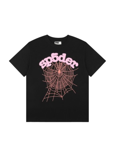 Arch Curved Soft Pink Bubble Letter Spider Web Print T-Shirt 29304234