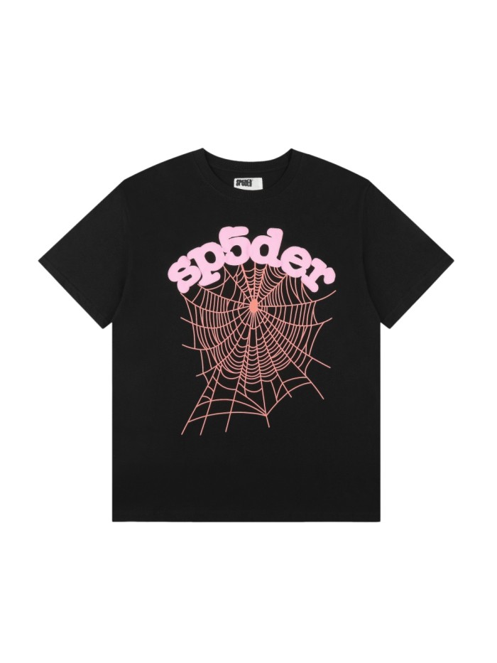 Arch Curved Soft Pink Bubble Letter Spider Web Print T-Shirt 29304234