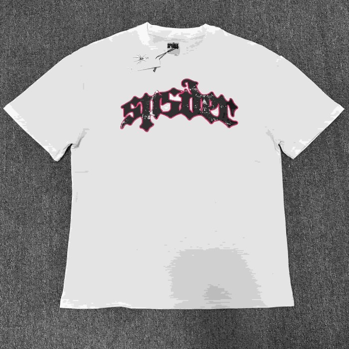 Gothic Script Letter With Hot Pink Red Outline White Speckle Splatter Print T-Shirt 29304214
