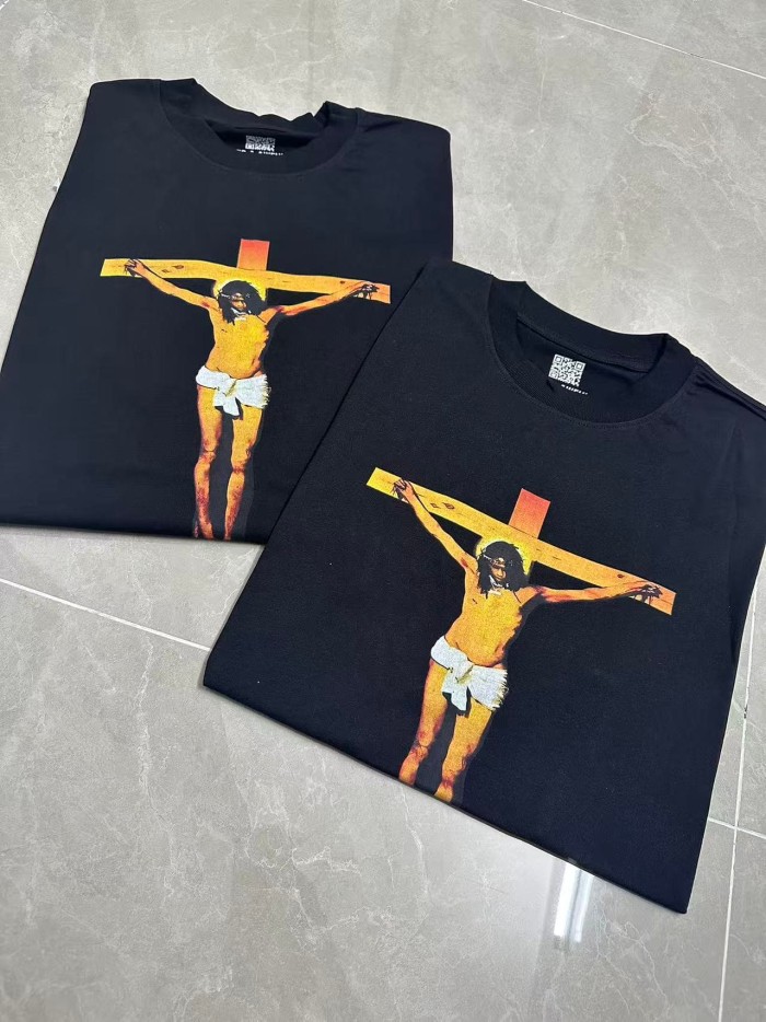 Jesus Crucifix Portrait Front Large Bold Block Letter FREE JEFF Back Double Sided Print Tee 29303891
