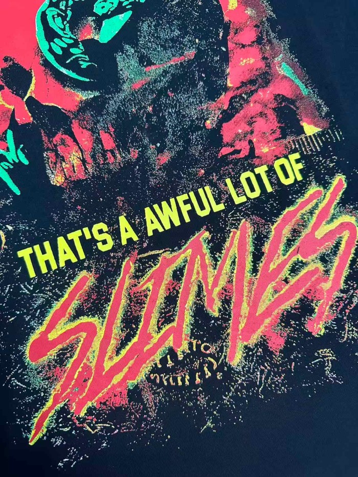 Halo Snake Graffiti Front Two Layer Typography Bright Yellow Bold Block Letter Slimes Script Print Tee 29303916