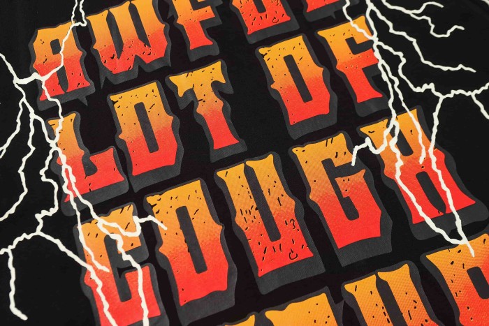 Bear Holding Syrup Cup Flame Outline Arch Letter Front Orange Red Gradient 3D Block Letter Slogan Print Tee 29303918