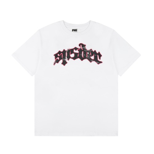 Gothic Script Letter With Hot Pink Red Outline White Speckle Splatter Print T-Shirt 29304214
