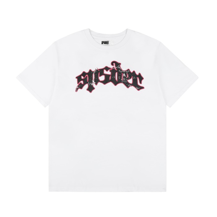 Gothic Script Letter With Hot Pink Red Outline White Speckle Splatter Print T-Shirt 29304214