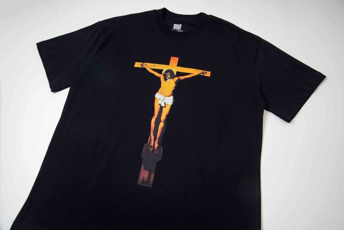 Jesus Crucifix Portrait Front Large Bold Block Letter FREE JEFF Back Double Sided Print Tee 29303891
