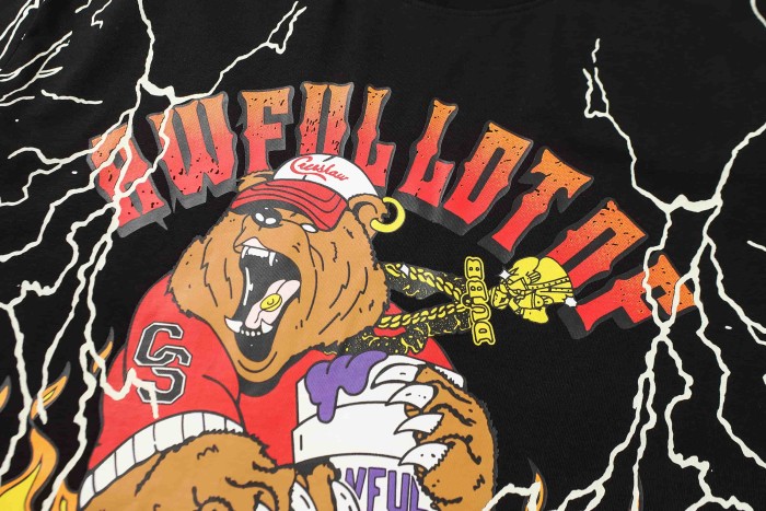 Bear Holding Syrup Cup Flame Outline Arch Letter Front Orange Red Gradient 3D Block Letter Slogan Print Tee 29303918