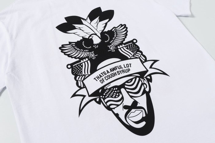 Bald Eagle American Flag Feather Banner Hip Hop Portrait Front Large Bold Red Block Letter Tee 29303913