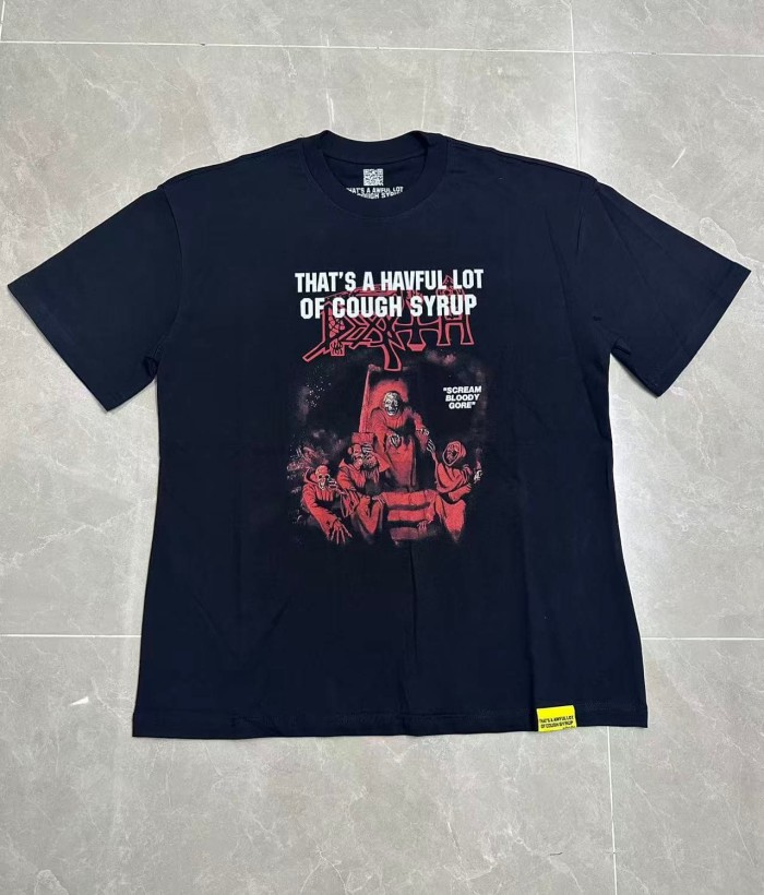 Red Hue Grim Reaper Group Portrait Gothic Death Letter Front Large Orange Bold Block Slogan Print Tee 29303887