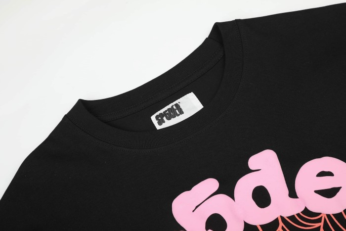Arch Curved Soft Pink Bubble Letter Spider Web Print T-Shirt 29304234