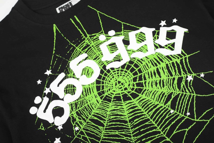 Neon Green Spider Web 555 999 Number Graphic T-Shirt 29304218