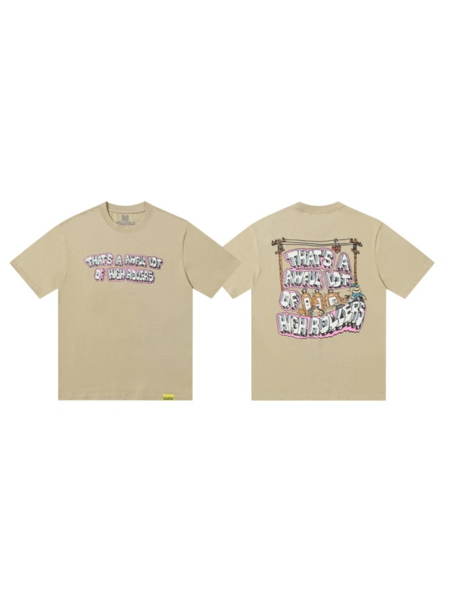 Bubble 3D Outline Letter High Rollers Poker Chip Utility Pole Cartoon Graphic Double Side Tee 29303799