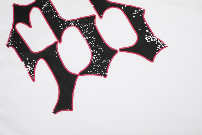 Gothic Script Letter With Hot Pink Red Outline White Speckle Splatter Print T-Shirt 29304214