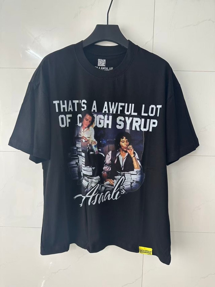 Movie Scene Two Characters Stacked Cash Portrait Photo Asaali Cursive Signature Contrast Double Slogan Tee 29303852
