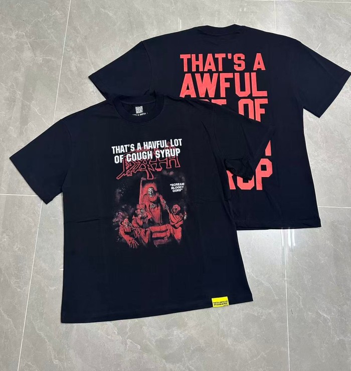 Red Hue Grim Reaper Group Portrait Gothic Death Letter Front Large Orange Bold Block Slogan Print Tee 29303887