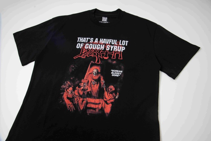 Red Hue Grim Reaper Group Portrait Gothic Death Letter Front Large Orange Bold Block Slogan Print Tee 29303887
