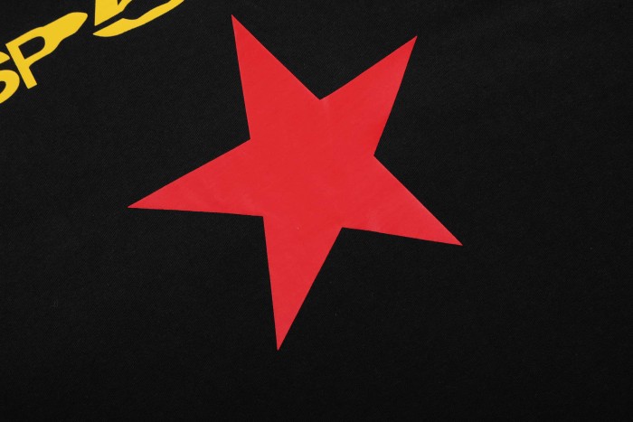 Text On Top Large Solid Red Five Point Star Below Single Chest Print T-Shirt 2 colors 29304192