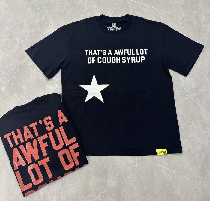 Five Pointed Star Accent Small Font Text Front Large Bold Red Stacked Block Letter Print Tee 29303859