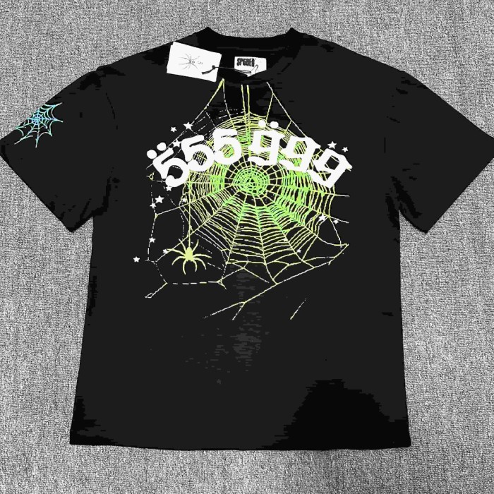 Neon Green Spider Web 555 999 Number Graphic T-Shirt 29304218