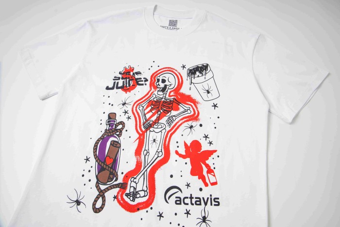 Red Neon Outline Skeleton Cupid Angel Actavis Cough Syrup Bottle Spider Multi Element Combo Graphic Tee 29303909