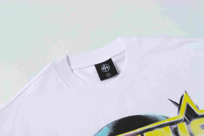 Neon Gradient Skull Syrup Cup Yellow Block Letter Flame Border Slogan Double Sided Print Tee 2 colors 29303958