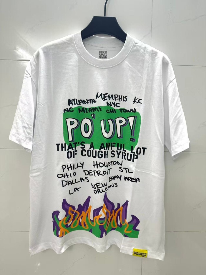 PO' UP US City Name List Green Box Text Gradient Flame Front Purple Syrup Dripping Disposable Cup Print Tee 2 colors 29303911