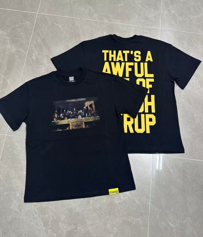 The Last Supper Hip Hop Rapper Group Remake Painting Front Large Bold Yellow Block Letter Slogan Print Tee 29303902
