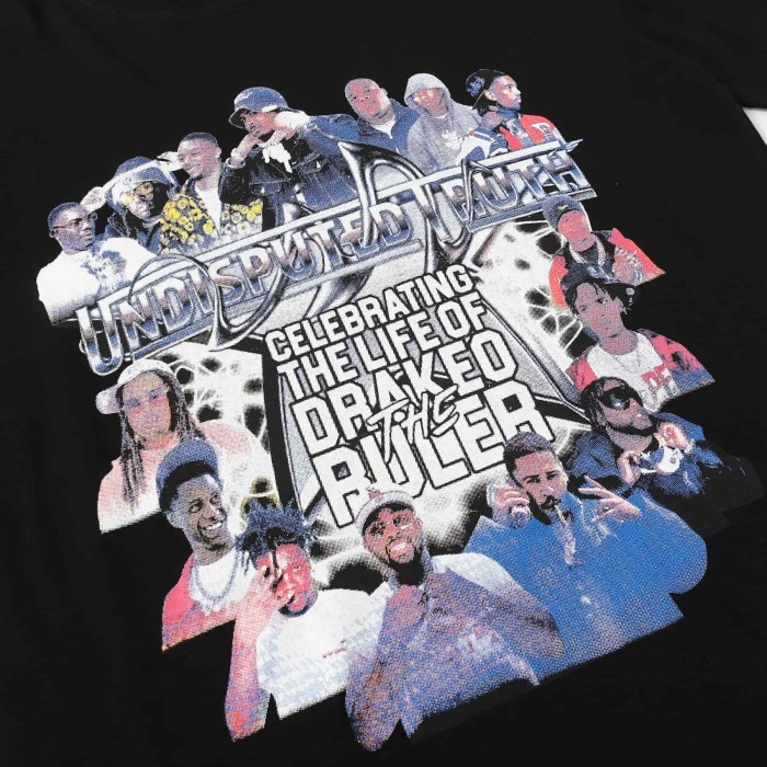 Rapper Collage Portrait Tribute Drakeo The Ruler Undisputed Truth Gothic Letter Text Single Side Print Tee 29303792