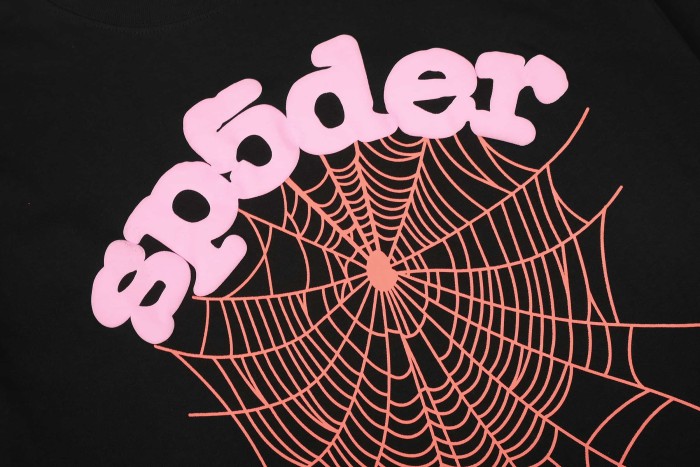 Arch Curved Soft Pink Bubble Letter Spider Web Print T-Shirt 29304234