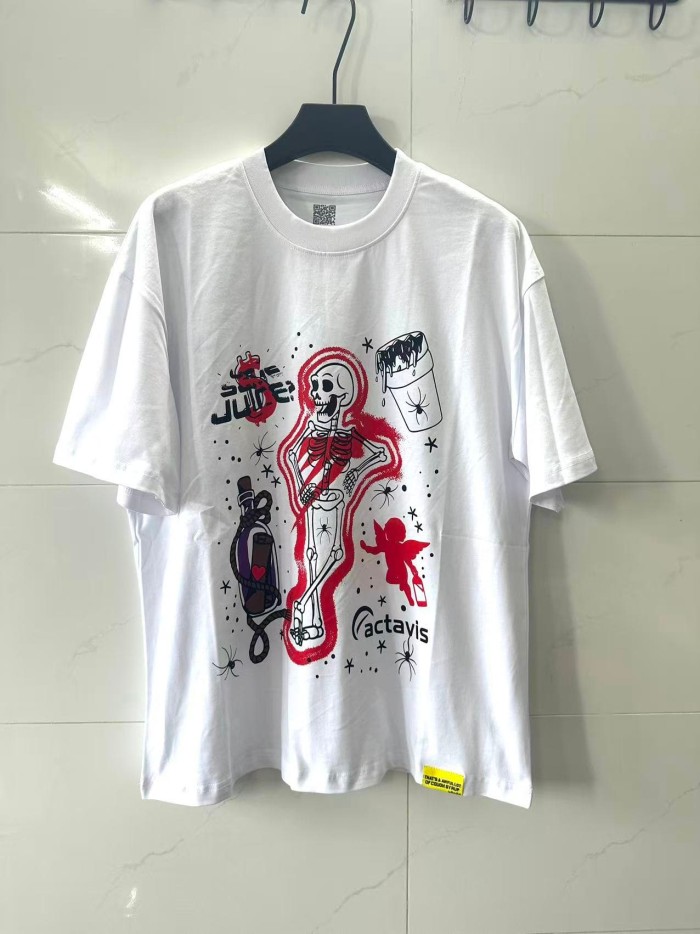 Red Neon Outline Skeleton Cupid Angel Actavis Cough Syrup Bottle Spider Multi Element Combo Graphic Tee 29303909