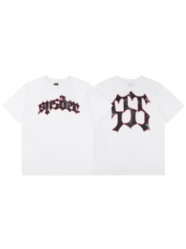 Gothic Script Letter With Hot Pink Red Outline White Speckle Splatter Print T-Shirt 29304214