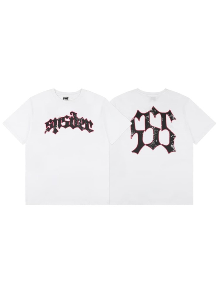 Gothic Script Letter With Hot Pink Red Outline White Speckle Splatter Print T-Shirt 29304214