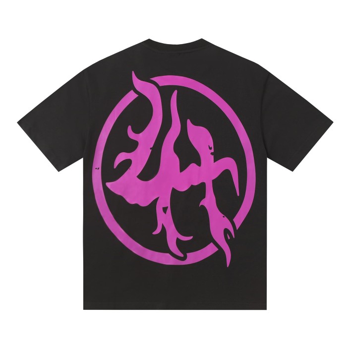 Screaming Horror Portrait Distressed Bottom Text Front Pink Circular Ring Demon Silhouette Graphic Print Tee 2 colors 29303988