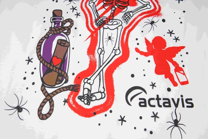 Red Neon Outline Skeleton Cupid Angel Actavis Cough Syrup Bottle Spider Multi Element Combo Graphic Tee 29303909