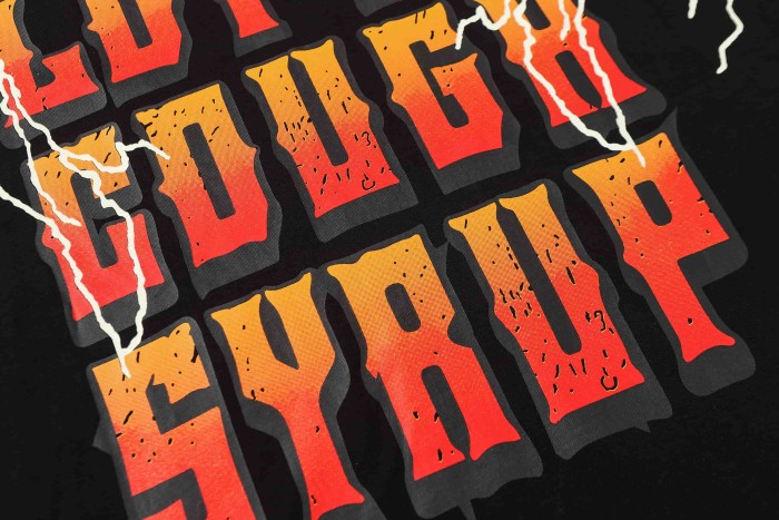Bear Holding Syrup Cup Flame Outline Arch Letter Front Orange Red Gradient 3D Block Letter Slogan Print Tee 29303918