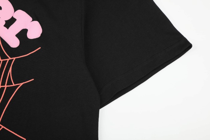 Arch Curved Soft Pink Bubble Letter Spider Web Print T-Shirt 29304234