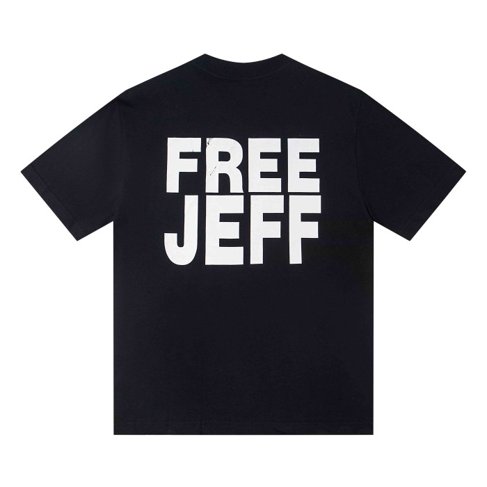 Jesus Crucifix Portrait Front Large Bold Block Letter FREE JEFF Back Double Sided Print Tee 29303891