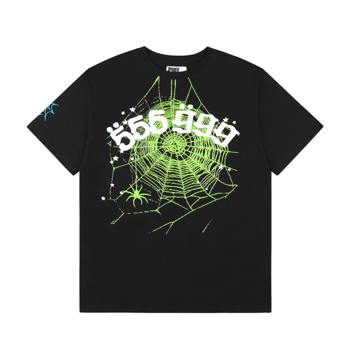Neon Green Spider Web 555 999 Number Graphic T-Shirt 29304218