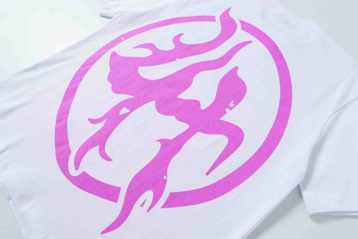 Screaming Horror Portrait Distressed Bottom Text Front Pink Circular Ring Demon Silhouette Graphic Print Tee 2 colors 29303988