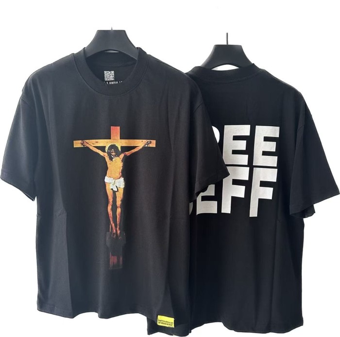 Jesus Crucifix Portrait Front Large Bold Block Letter FREE JEFF Back Double Sided Print Tee 29303891