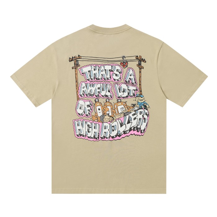 Bubble 3D Outline Letter High Rollers Poker Chip Utility Pole Cartoon Graphic Double Side Tee 29303799