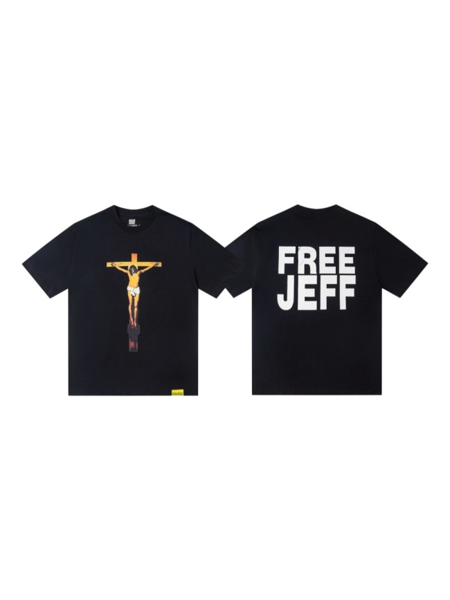 Jesus Crucifix Portrait Front Large Bold Block Letter FREE JEFF Back Double Sided Print Tee 29303891