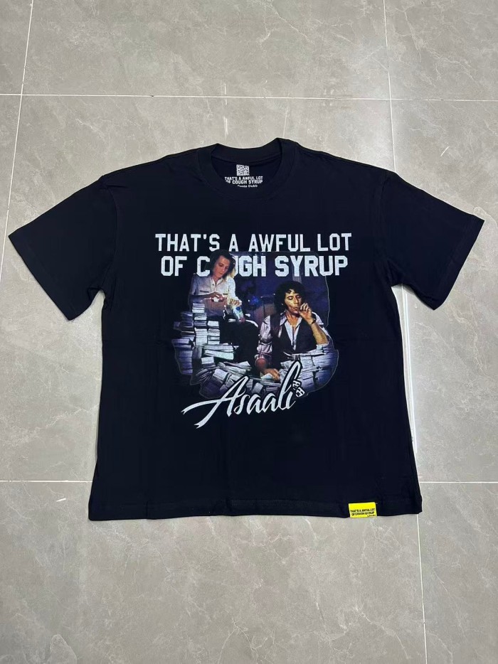 Movie Scene Two Characters Stacked Cash Portrait Photo Asaali Cursive Signature Contrast Double Slogan Tee 29303852