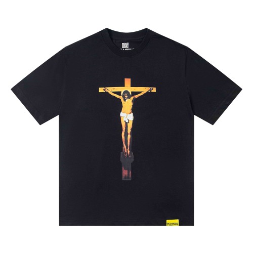 Jesus Crucifix Portrait Front Large Bold Block Letter FREE JEFF Back Double Sided Print Tee 29303891