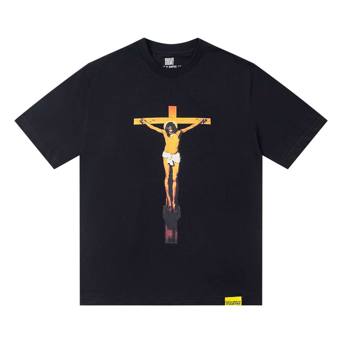Jesus Crucifix Portrait Front Large Bold Block Letter FREE JEFF Back Double Sided Print Tee 29303891