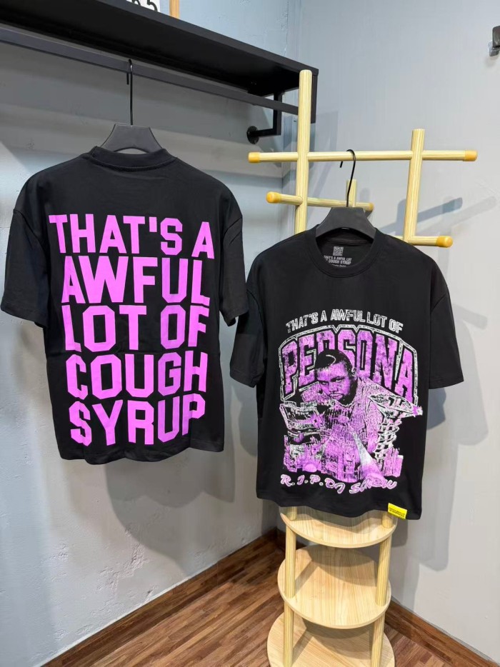 Purple Faded Grainy DJ Screw Tribute RIP Memorial Persona Gothic Font Portrait Graphic Print Tee 29303823