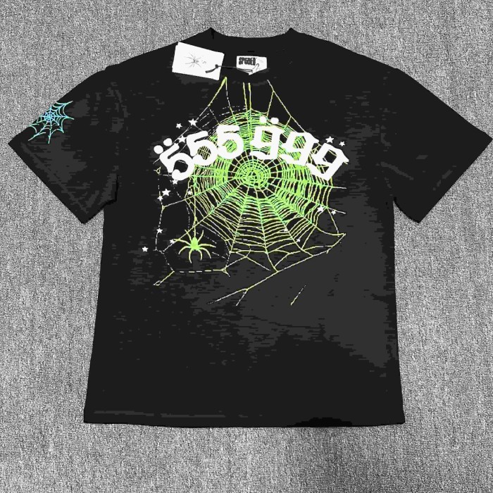 Neon Green Spider Web 555 999 Number Graphic T-Shirt 29304218