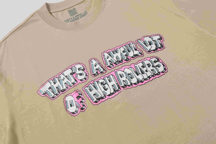 Bubble 3D Outline Letter High Rollers Poker Chip Utility Pole Cartoon Graphic Double Side Tee 29303799