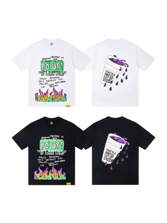 PO' UP US City Name List Green Box Text Gradient Flame Front Purple Syrup Dripping Disposable Cup Print Tee 2 colors 29303911